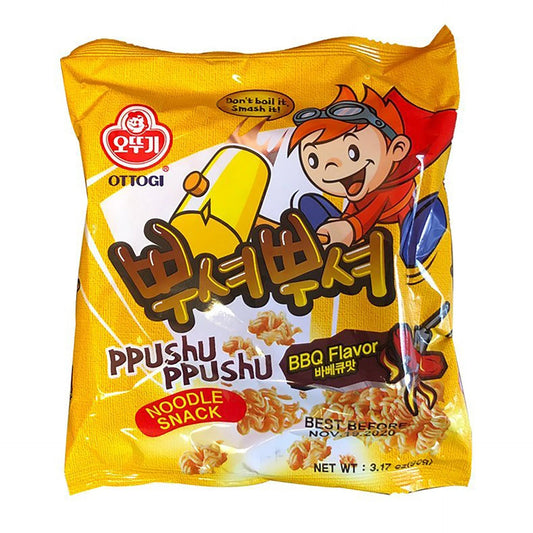 Ottogi - BBQ Flavor - Ramen Noodle Snack Ppushu Ppushu- Don't Boil It, Smash It! - 3.17oz - Thurgood’s Goods