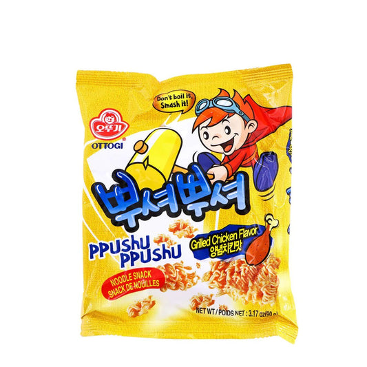 Ottogi - Grilled Chicken Flavor - Ramen Noodle Snack Ppushu Ppushu - Don't Boil It, Smash It! - 3.17oz - Thurgood’s Goods