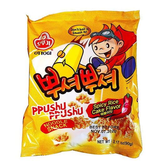 Ottogi - Spicy Rice Cake Flavor - Ramen Noodle Snack Ppushu Ppushu - Don't Boil It, Smash It! - 3.17oz - Thurgood’s Goods